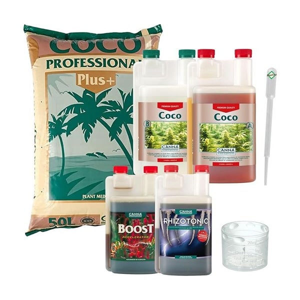 Canna Coco Natural 50L Set M – Komplettes Düngeset mit 1L Canna Coco A & B, 50L Coco Plus, Pipette, Messbecher, Rhizotonic & Canna Boost für starkes Wachstum und üppige Blüten