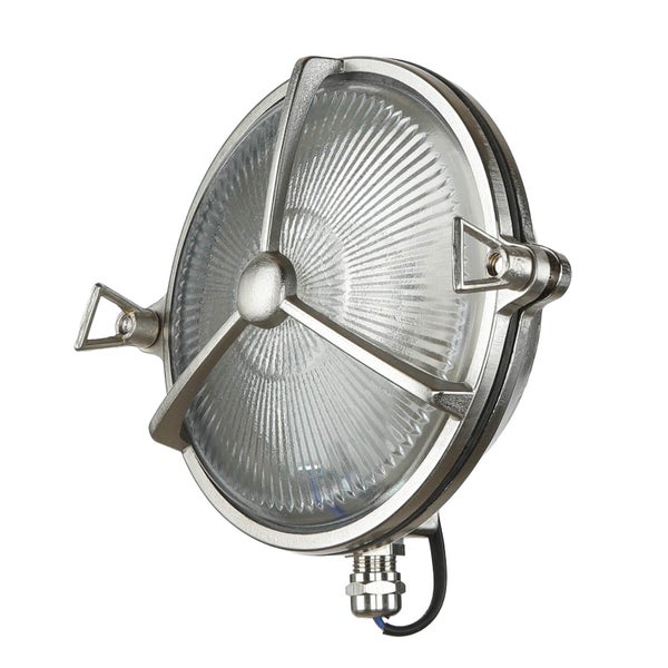 Runde Außenleuchte mit Schutzgitter und Anschlusskabel