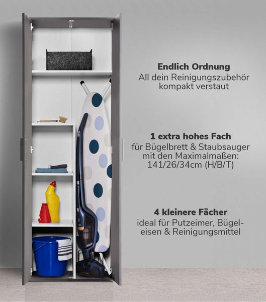 mokebo Schrank Set 2-teilig in Anthrazit 'Die Allzweckwaffe', Set aus Besenschrank und Mehrzweckschrank