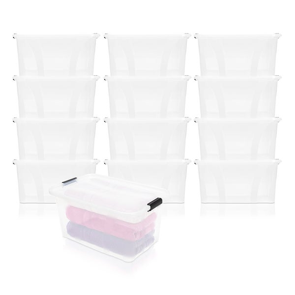 BigDean 12er Set Aufbewahrungsbox mit Deckel transparent - 14L + Clipverschluss - Stapelbox Ordnungsbox Clipbox Lagerbox Box mit Deckel Storage Boxes - Klarsichtbox mit Deckel - stapelbar