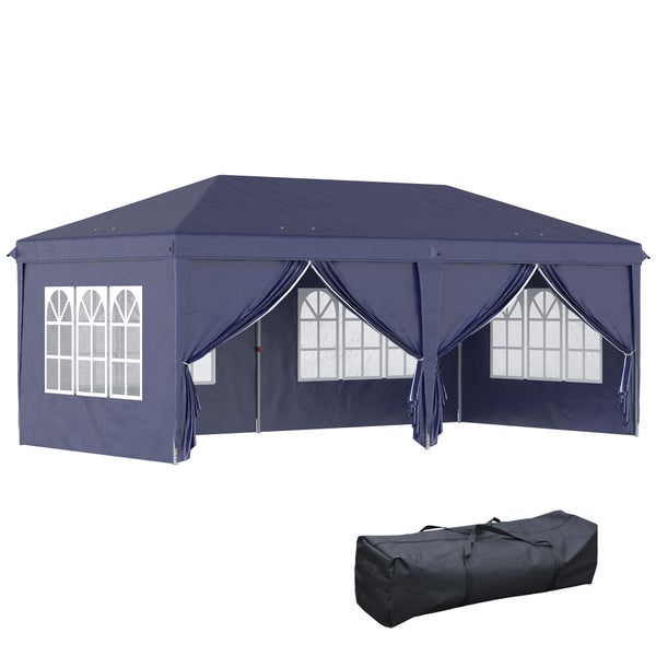 Outsunny Pavillon 5,85 x 2,95 m Gartenpavillon, Faltpavillon mit UV-Schutz, Partyzelt, Bierzelt mit Seitenwände, Fenster, Reißverschlusstüren, für Balkon, Stahl, Blau
