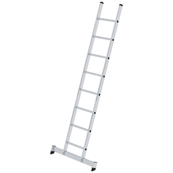 Eine einteilige Anlegeleiter aus Aluminium mit Traverse für sicheren Stand.