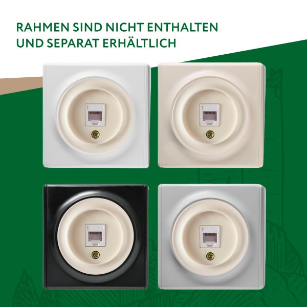 Vier Netzwerkdosen Einsatz Cat 5e, Rahmen sind nicht enthalten und separat erhältlich.