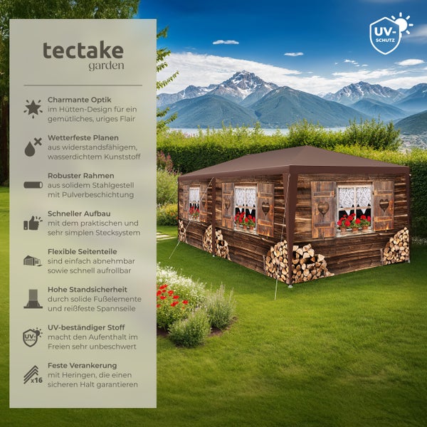 Pavillon tectake Almchalet wasserdicht in 2 Größen, im Steckystem braun