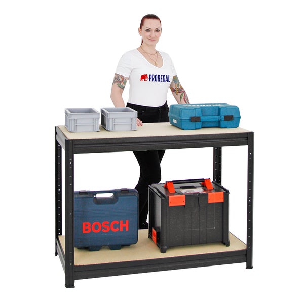 PROREGAL Mega Deal 3x Höhenverstellbare Werkbank Dino HxBxT 90 x 120 x 60 cm Traglast 600 kg Schwarz