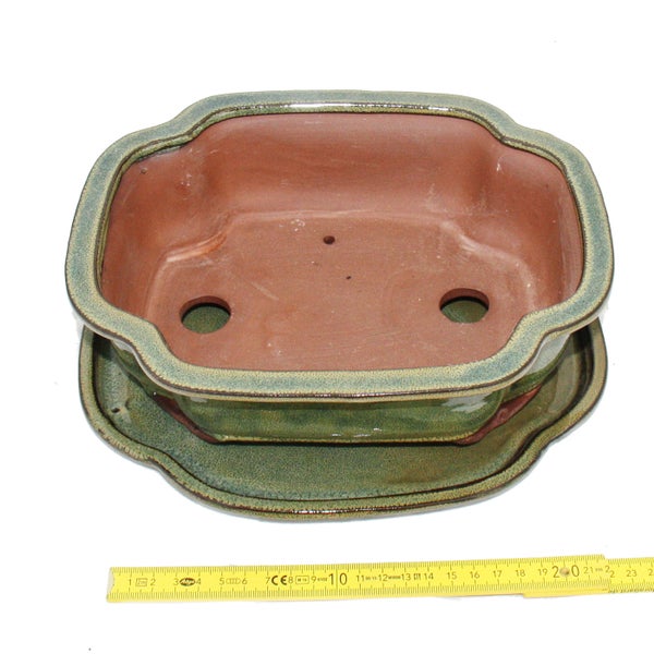 Bonsai-Schale mit Unterteller Gr. 4 Oliv-Braun haitang/obal Modell I4 L 26cm B 20,5cm H 8,5cm