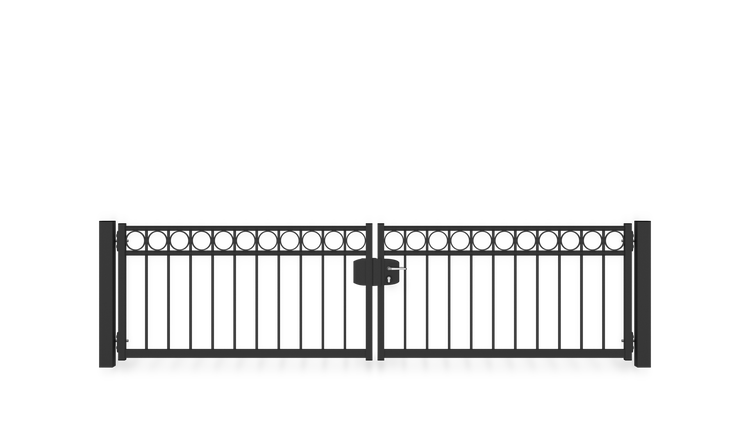 Gartentor ZAUNGURU BASIC-Line Oldenburg Kreis aus Metall, Höhe: 83cm, Breite: 334cm, 2-flügelig inkl. Pfosten, Schloss und Zubehör, Feuerverzinkt und zusätzlich in RAL 7016 Anthrazitgrau pulverbeschichtet