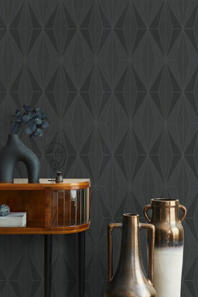 Tapete Schwarz Silber Grafisch Modern für Wohnzimmer Schlafzimmer MADE IN GERMANY 10,05 x 0,53m