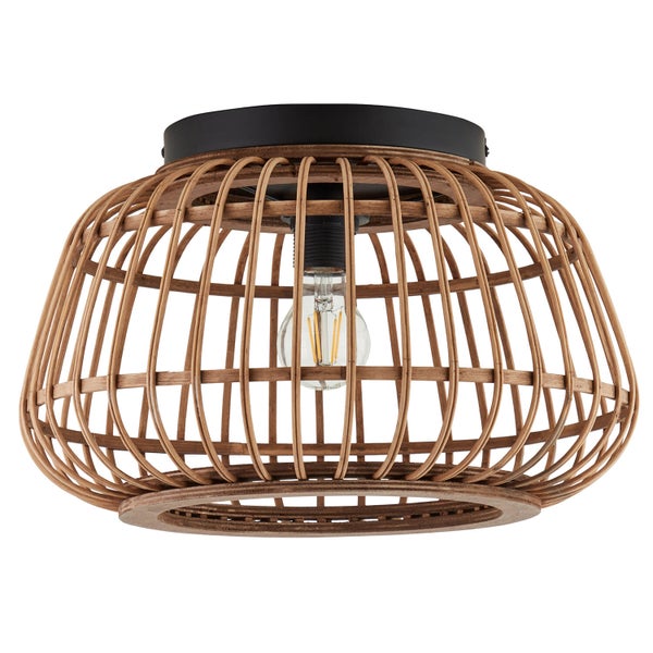 Deckenlampe mit Rattan Lampenschirm oder Boho Lampe 'Die Natürliche', Deckenbeleuchtung aus Holz mit Gitteroptik, Bambus, Korblampe fürs Wohnzimmer und Schlafzimmer