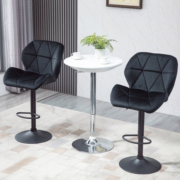 HOMCOM 2er-Set Barhocker drehbare Barstühle mit Lehne höhenverstellbarer Bistrohocker Tresenhocker Samt Touch armloser Schaumstoff Schwarz 51,5x 57,5 x 93-114,5 cm
