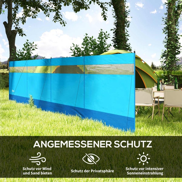 Outsunny Camping Windschutz, 4 Paneele Sichtschutz mit Sichtfenster, 725 x 140 cm, Polyester, Stahl, Blau