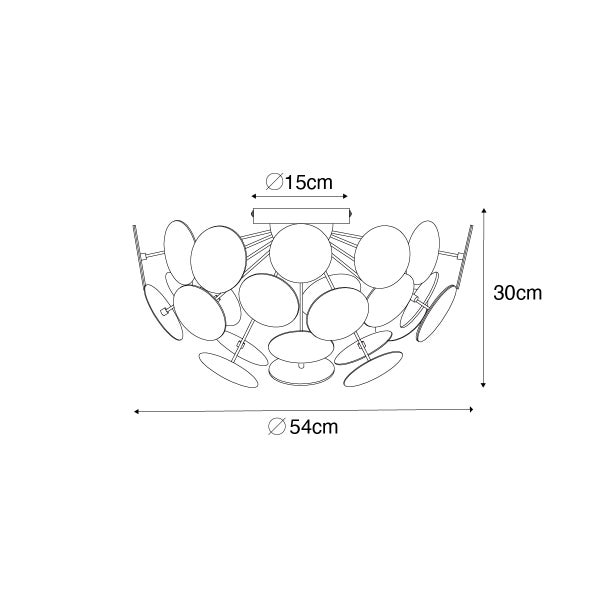 Technische Zeichnung einer Deckenleuchte mit einem Durchmesser von 54 cm und einer Höhe von 30 cm.