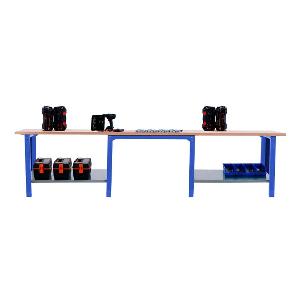 Werkbank BUFFALO WOOD | HxBxT 86,5x300x75cm | Traglast 1000kg | Blau