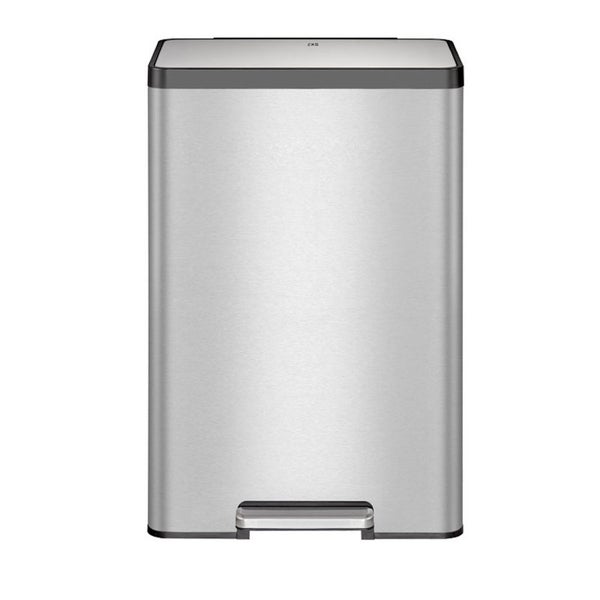 PROREGAL Rechteckiger Treteimer Aus Gebürstetem Edelstahl Mit Soft Close Deckel & Handlichen Kunststoffgriffen 30 Liter 64 x 29,5 x 36,5 cm Silber