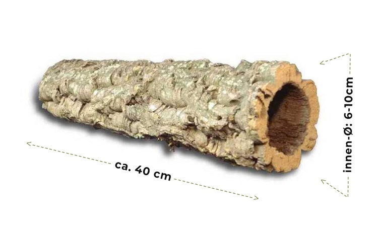 Korkröhre aus Naturkork, Länge circa 40 Zentimeter, Innendurchmesser 6 bis 10 Zentimeter.