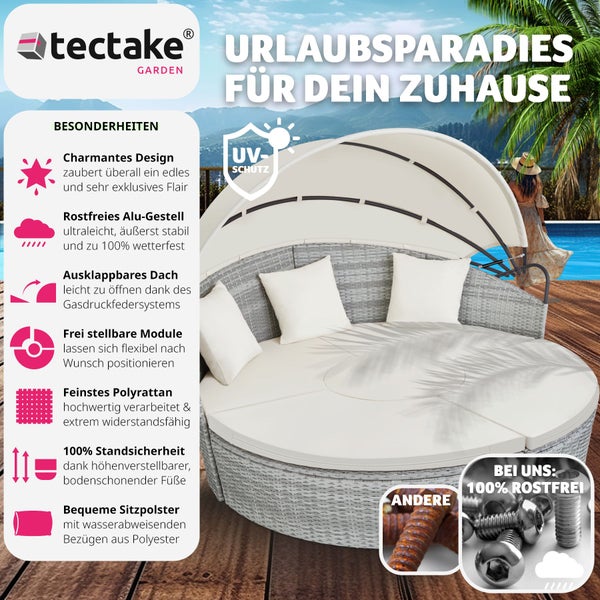 Rattan Sonneninsel tectake Sansibar variabel aufstellbar mit Aluminiumgestell hellgrau