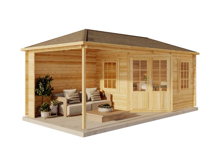 Alpholz 5-Eck Gartenhaus Mosel aus Massiv-Holz, Gerätehaus mit 40 mm Wandstärke, Garten Holzhaus inklusive Montagematerial, Geräteschuppen Größe: 598 x 300 cm