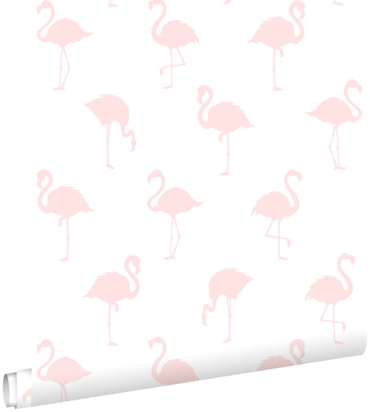 ESTAhome Tapete Flamingos Hellrosa und Weiß - 53 cm x 10,05 m - 138918