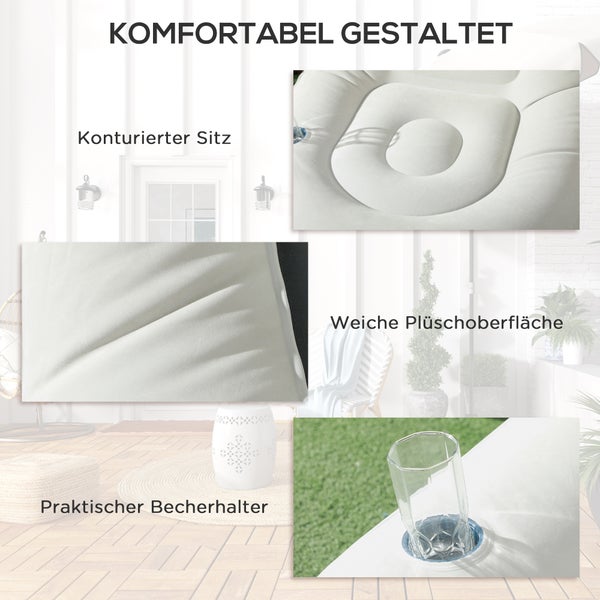 Outsunny Aufblasbares Sofa, Aufblasbarer Sessel mit Fußhocker Luftsofa mit Becherhalter, für Camping, Zuhause, Hellgrau, 125 x 100 x 87 cm
