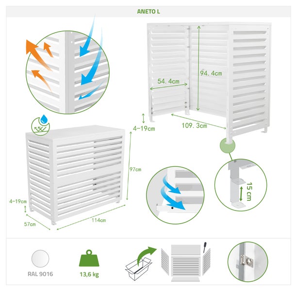 Aneto L Klimaanlagenverkleidung mit Abmessungen und Produktinformationen