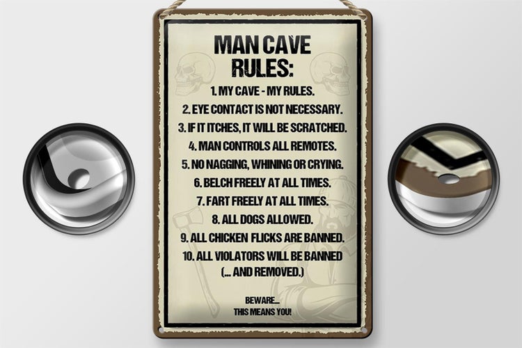 Blechschild Spruch 20x30cm Man Cave Rules my cave my rules