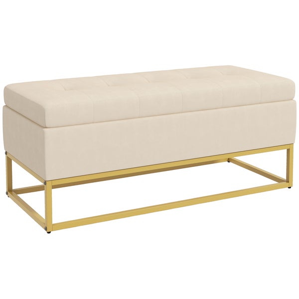 HOMCOM Sitzbank mit Stauraum, Klappdeckel, Stahlbeine, für Wohnzimmer, Schlafzimmer, 110 x 44 x 49 cm, Samtoptik, Beige