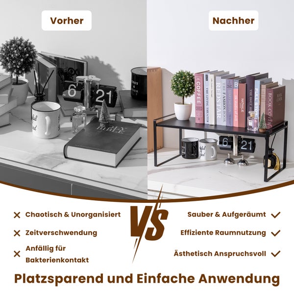 BERLINLODGE Erweiterbares Küchenregal & Schrankregal  | HxBxT 26x37-60x28cm | Schwarz | Küchen Organizer ausziehbar Küchenschrank verstellbar stapelbar