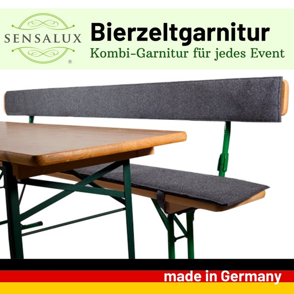 Sensalux gepolsterte Bierbank-Auflagen, 2er Set, Klettverschluss, Kunstleder, Grau - Weiß, 220cm x 25cm
