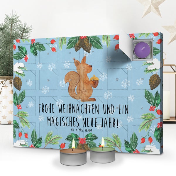 Mr. & Mrs. Panda Duftkerzen Adventskalender Eichhörnchen Weihnachten - Blau Pastell