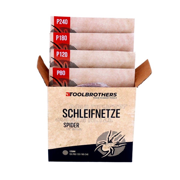 Toolbrothers Schleifnetze Spider, Körnung P80, P120, P180 und P240, 125 mm Durchmesser