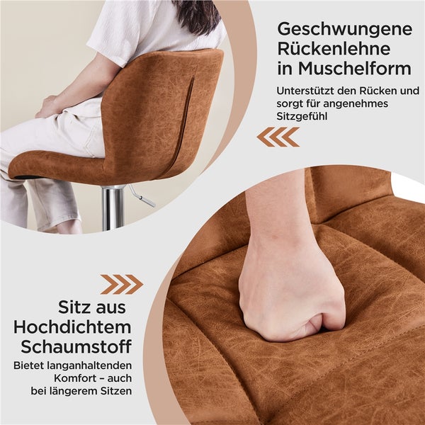 Barhocker mit geschwungener Rückenlehne und Sitz aus hochdichtem Schaumstoff