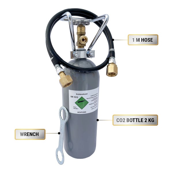 Komplett set - CO2 Flasche, Schlauch Set, Kohlensäureschlüssel für Sodastream, Wassersprudler, 1-leitig, CO2 - 0.5 kg