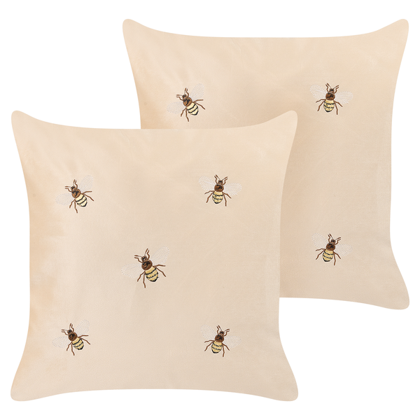 Dekokissen 2er Set TALINUM Samtstoff 45 x 45 cm Beige Tiermuster