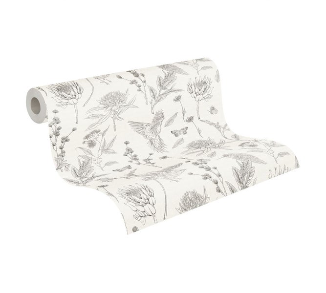 Skizzenhafte Darstellung von Blumen und einem Vogel