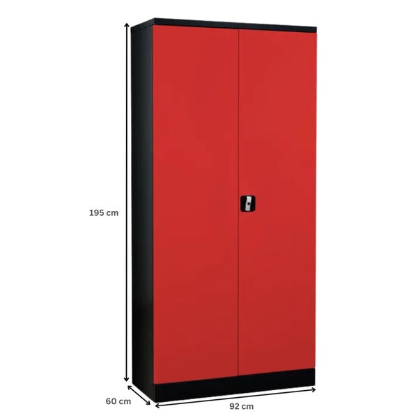 PROREGAL Stahlschrank Bee 5 Fachböden HxBxT 195 x 92 x 60 cm Pulverbeschichtetes & Verstärktes Fachbodenmaterial Schwarz & Rot