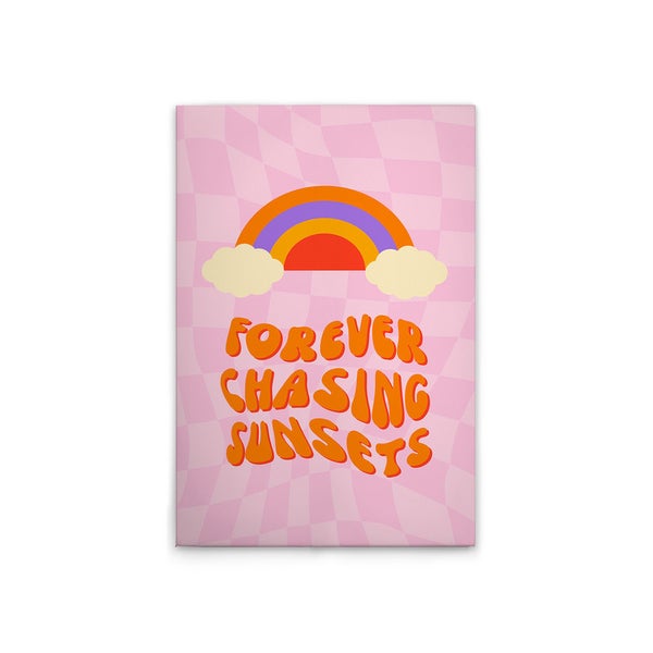 Leinwandbild mit Regenbogen und dem Schriftzug Forever Chasing Sunsets