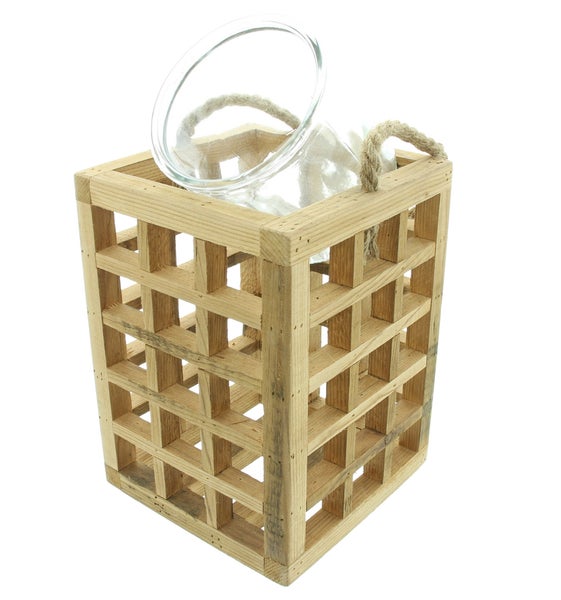 FRANK FLECHTWAREN | Windlicht Wood, HOLZ, GLAS, JUTE, 18 x 18 x 24 cm