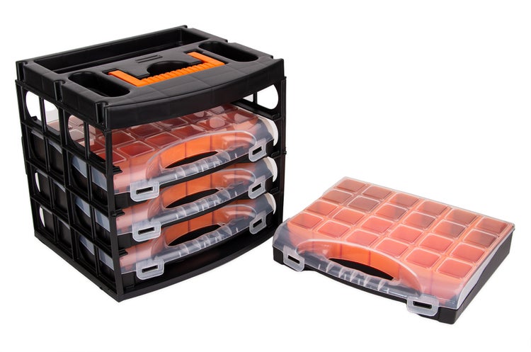 BigDean Sortierkasten Werkzeugkoffer mit 4 herausnehmbaren Schubladen - Sortierkästen Sortierkoffer – Sortimentskasten Schraubenbox - Organizer für Kleinteile -