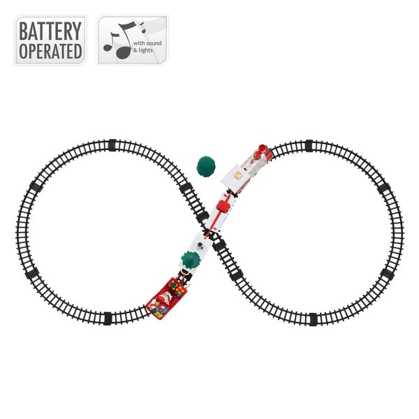 ECD Germany Weihnachtszug Set 22 Teile Batteriebetrieben mit Lokomotive, 3 Waggons, Schienen, Licht, Sound, Eisenbahn für Weihnachtsbaum, Weihnachtsbahngleise unter dem Baum, Spielzeug Kinder Geschenk