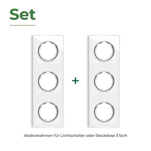 Set bestehend aus zwei dreifachen Abdeckrahmen für Lichtschalter oder Steckdosen aus Kunststoff