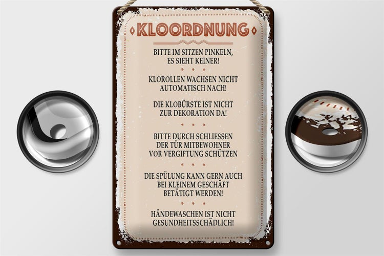 Blechschild Spruch Kloordnung bitte im sitzen pinkeln 20x30cm