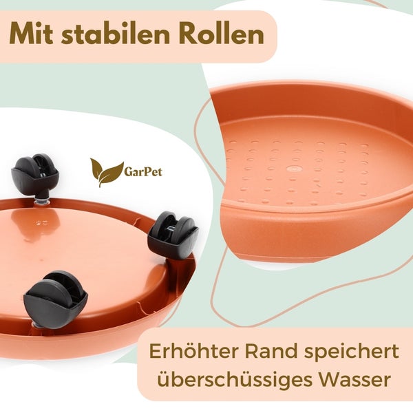 Pflanzenroller rund Rollbrett Pflanzen Blumentopf Untersetzer mit Rollen Blumenroller Pflanzenrolle Rolluntersetzer Wetterfest 25 cm