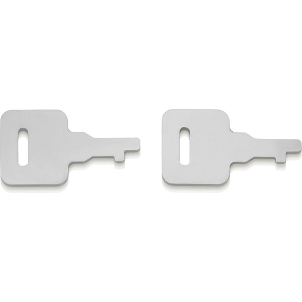 Zwei flache Metallschlüssel mit quadratischem Kopf und ovaler Öse.