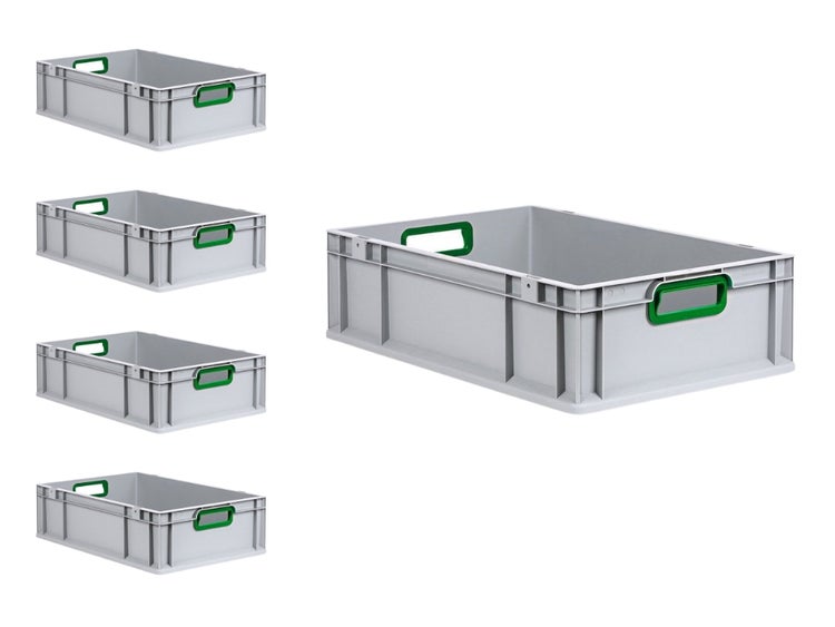 PROREGAL Spar Set 5x Eurobox Nextgen Color HxBxT 17 x 40 x 60 cm 34 Liter Griffe Grün Offen Glatter Boden Eurobehälter Transportbox
