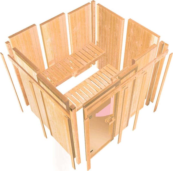 FinnTherm Innensauna Ina mit Eckeinstieg aus Holz Innensauna mit 68 mm Wandstärke Saunakabine Infrarotsauna