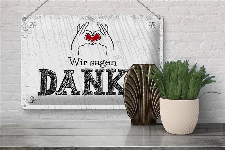 Blechschild Spruch wir sagen danke Herz 30x20cm