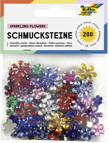 Folia Schmucksteine SPARKLING FLOWERS, 200 Stück, Größen und Farben sortiert