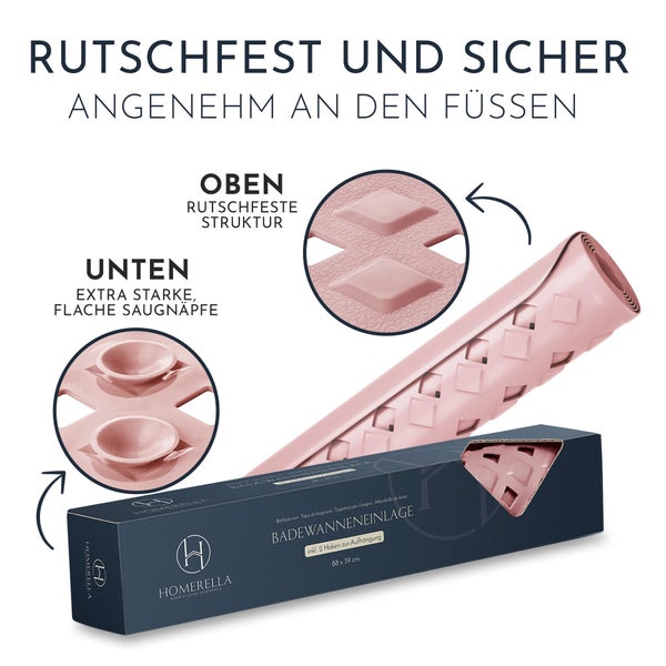 Homerella Badewannenmatte rutschfest Hautsensitiv 88x39cm, INKL. AUFHÄNGUNG | Antirutschmatte Badewanne BPA frei | Duschmatte schimmelresistent & maschinenwaschbar | Badematte rutschfest