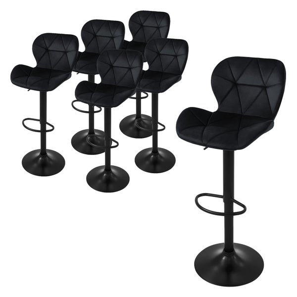 ML-Design Barhocker 6er Set, Bezug aus Samt, Schwarz, Gepolsterter Barstuhl mit Rückenlehne und Fußstütze, Tresenhocker höhenverstellbar 59-79 cm, 360° drehbar, Bistrohocker Hocker Drehstuhl Barstühle