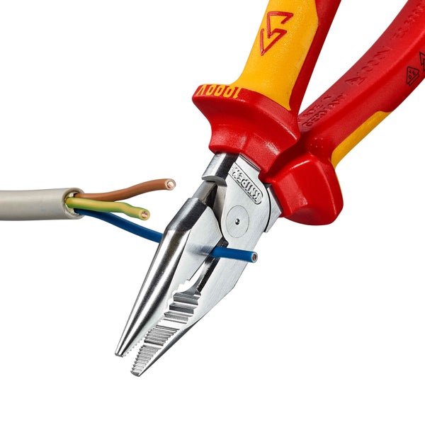 Knipex Spitz-Kombizange isoliert mit Mehrkomponenten-Hüllen VDE-geprüft verchromt 185 mm - 0826185